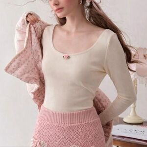 Coquette Balletcore Ribbed Square Neck Long Sleeve Top Medium NWT